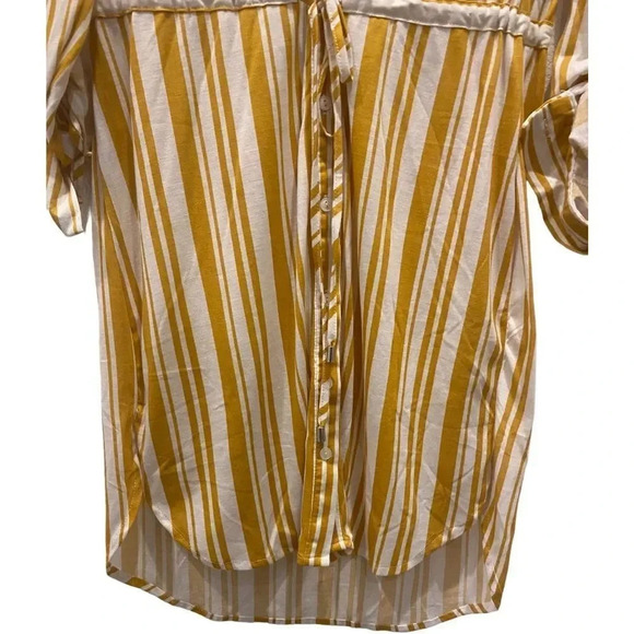 NWOT striped yellow casual shirt dress - cinched waist - Picture 3 of 5